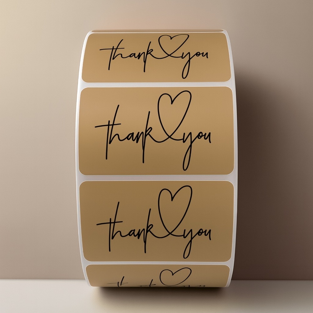Thank You Heart Stickers – Modern Script Labels for Small Business Packaging